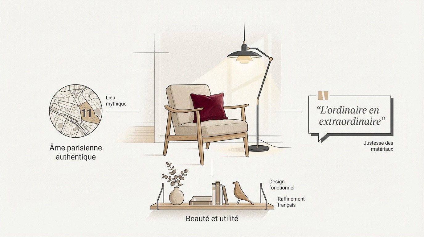 Intérieur élégant mêlant mobilier scandinave épuré et touches de décoration française raffinée
