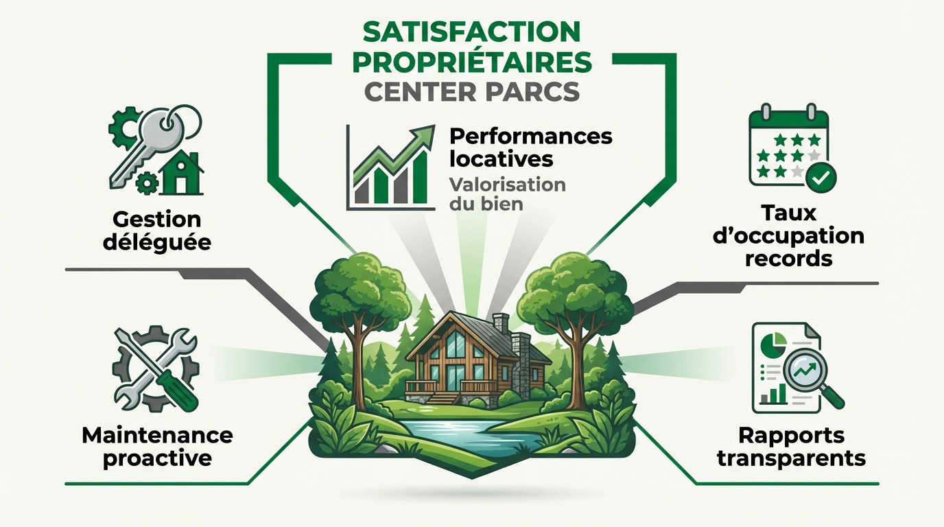 Propriétaires souriants devant un cottage Center Parcs