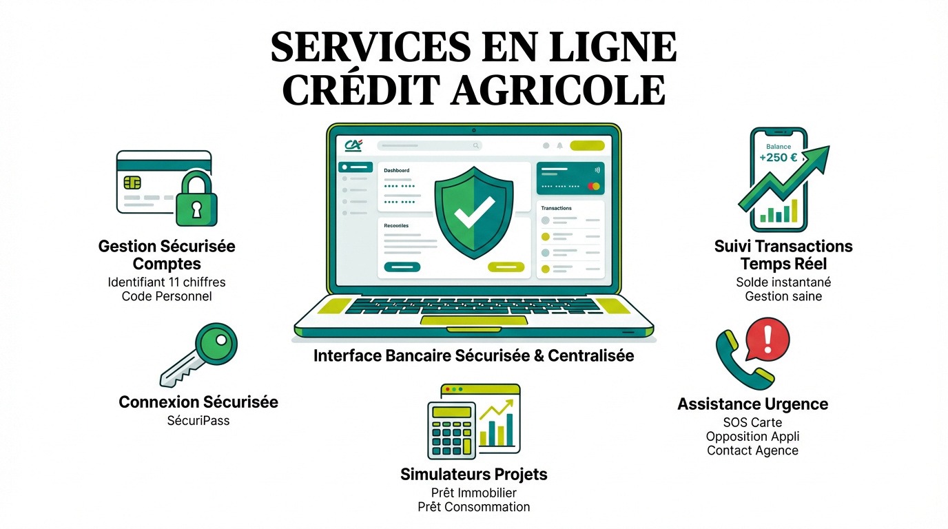 Interface de connexion sécurisée au Crédit Agricole Nord Midi-Pyrénées sur smartphone et ordinateur