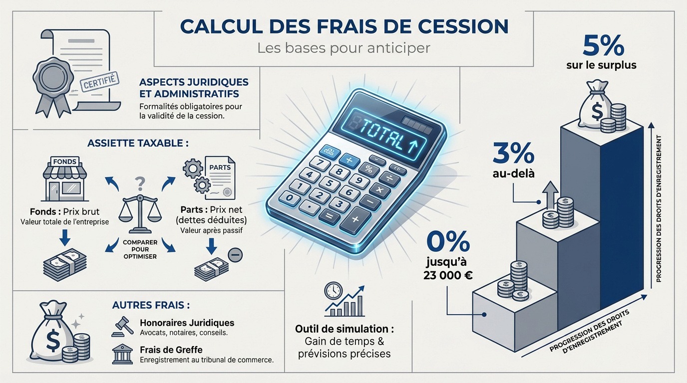 Simulation et calcul des frais de cession de fonds de commerce