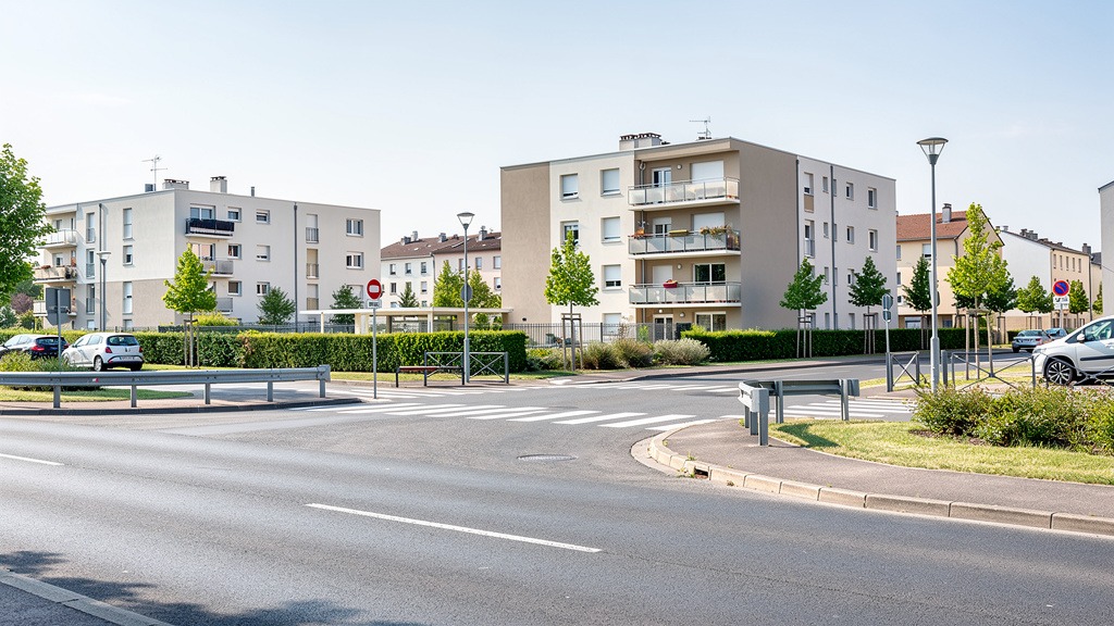 Entrée de ville Les Ulis avec résidences en arrière-plan
