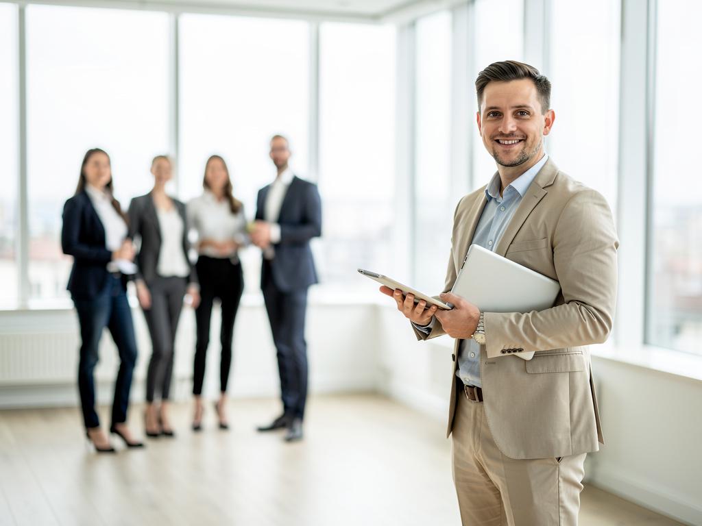 Conseiller immobilier indépendant travaillant avec des outils professionnels