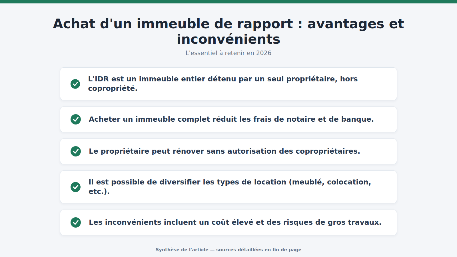 Achat d'un immeuble de rapport : avantages et inconvénients : l'essentiel à retenir (2026)