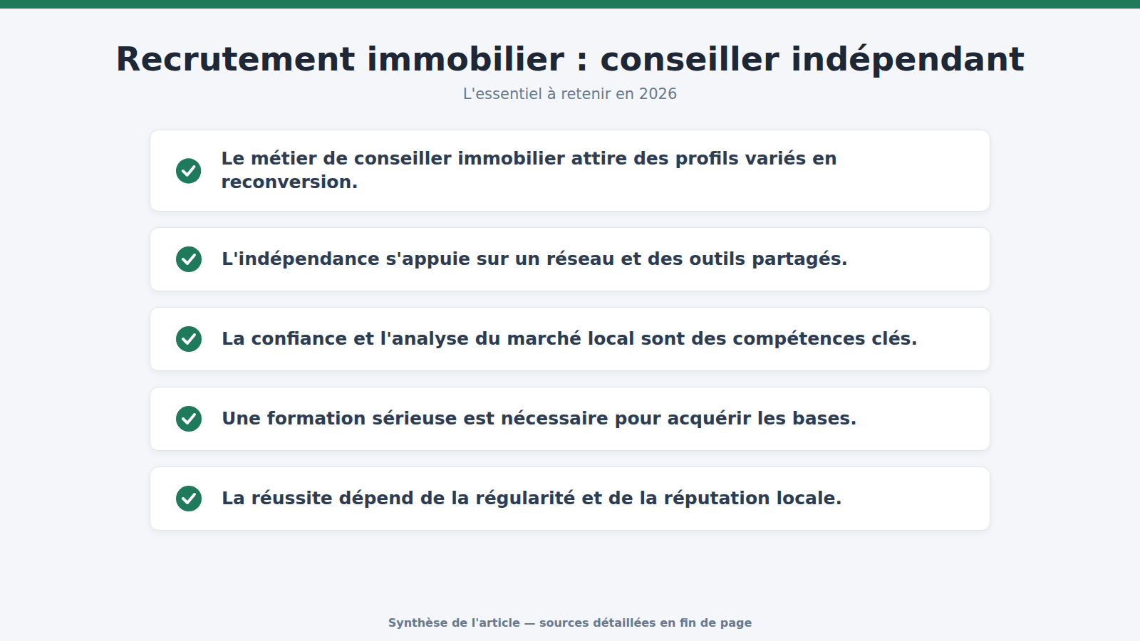 Recrutement immobilier : conseiller indépendant : l'essentiel à retenir (2026)
