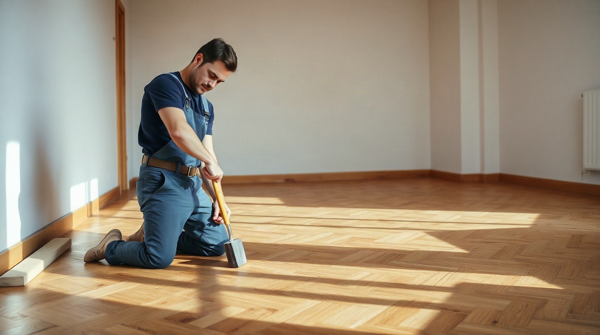Artisan réalisant des travaux de rénovation dans un appartement locatif vide