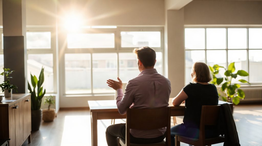 Conseiller immobilier en rendez-vous avec un couple
