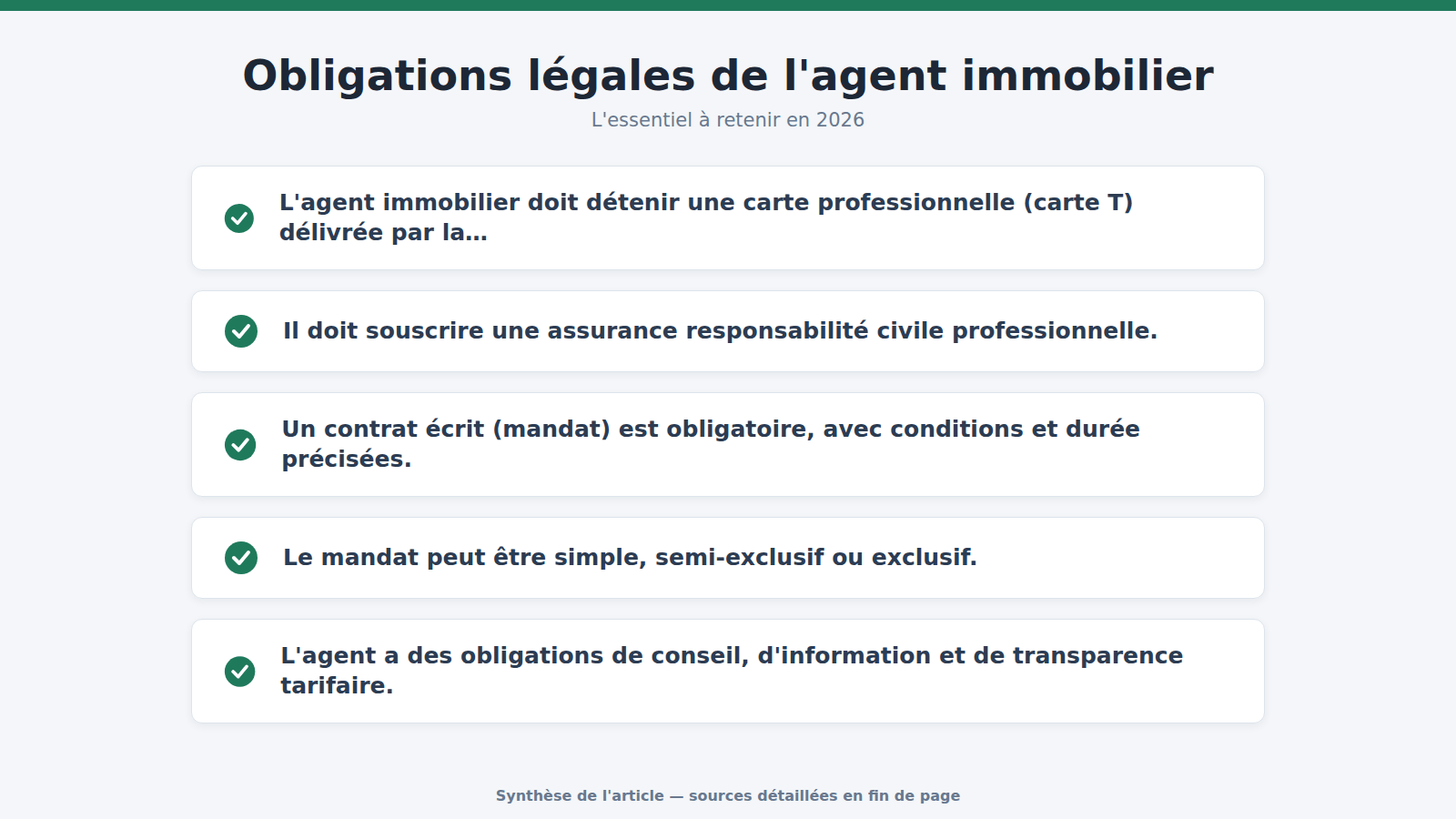 Obligations légales de l'agent immobilier : l'essentiel à retenir (2026)