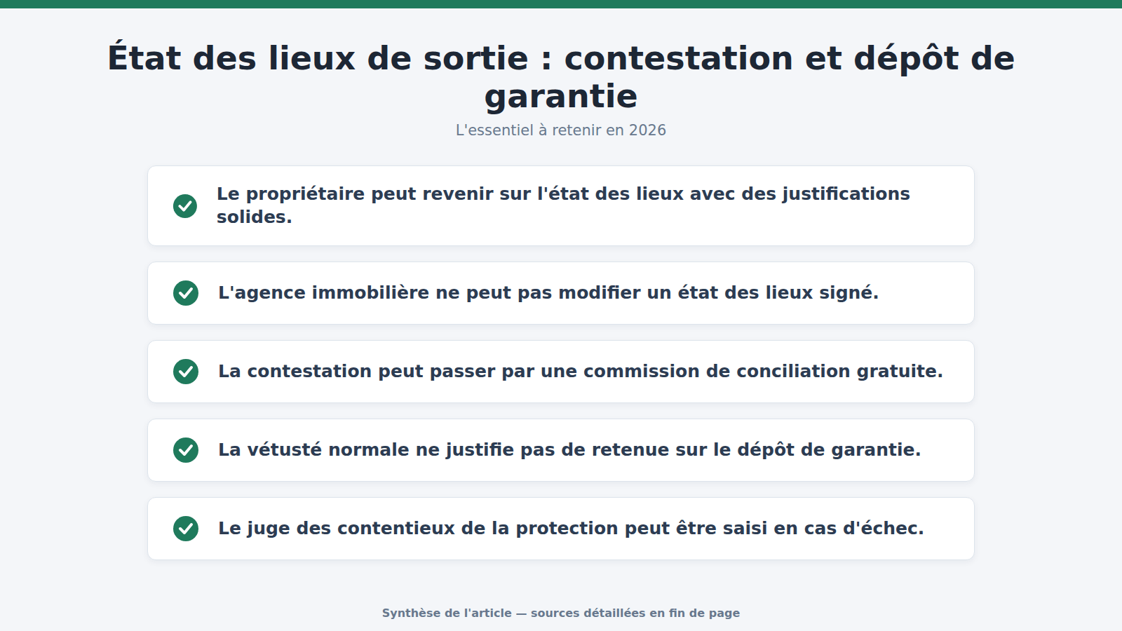 État des lieux de sortie : contestation et dépôt de garantie : l'essentiel à retenir (2026)