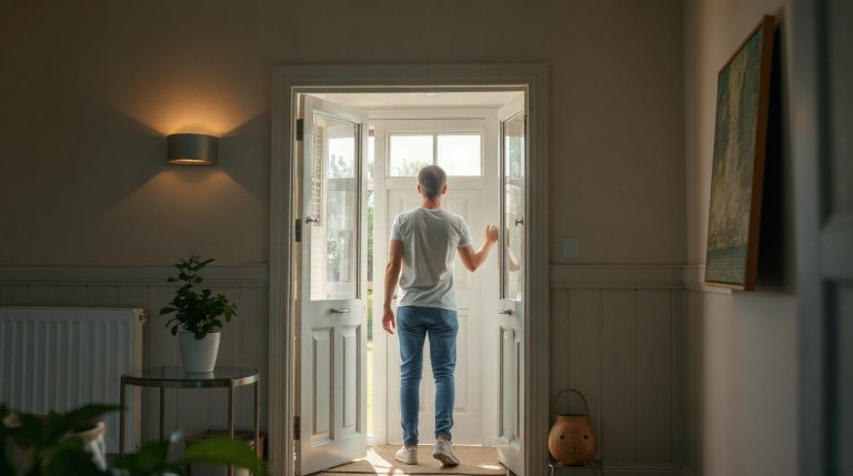 Propriétaire découvrant sa porte d'entrée forcée à son retour de vacances
