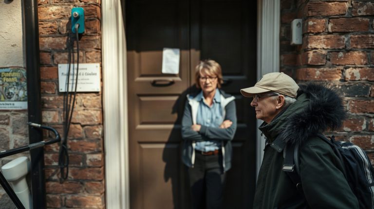 Propriétaire devant la porte fermée de son logement squatté