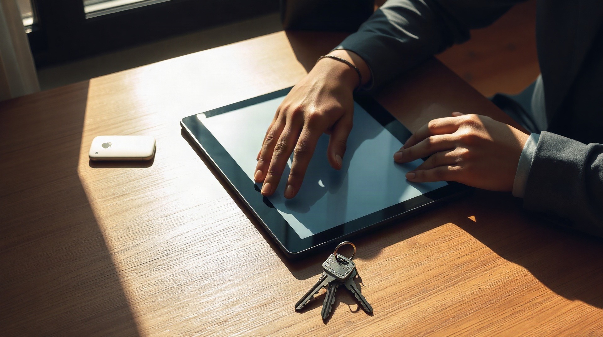 Propriétaire signant électroniquement un contrat de location sur tablette