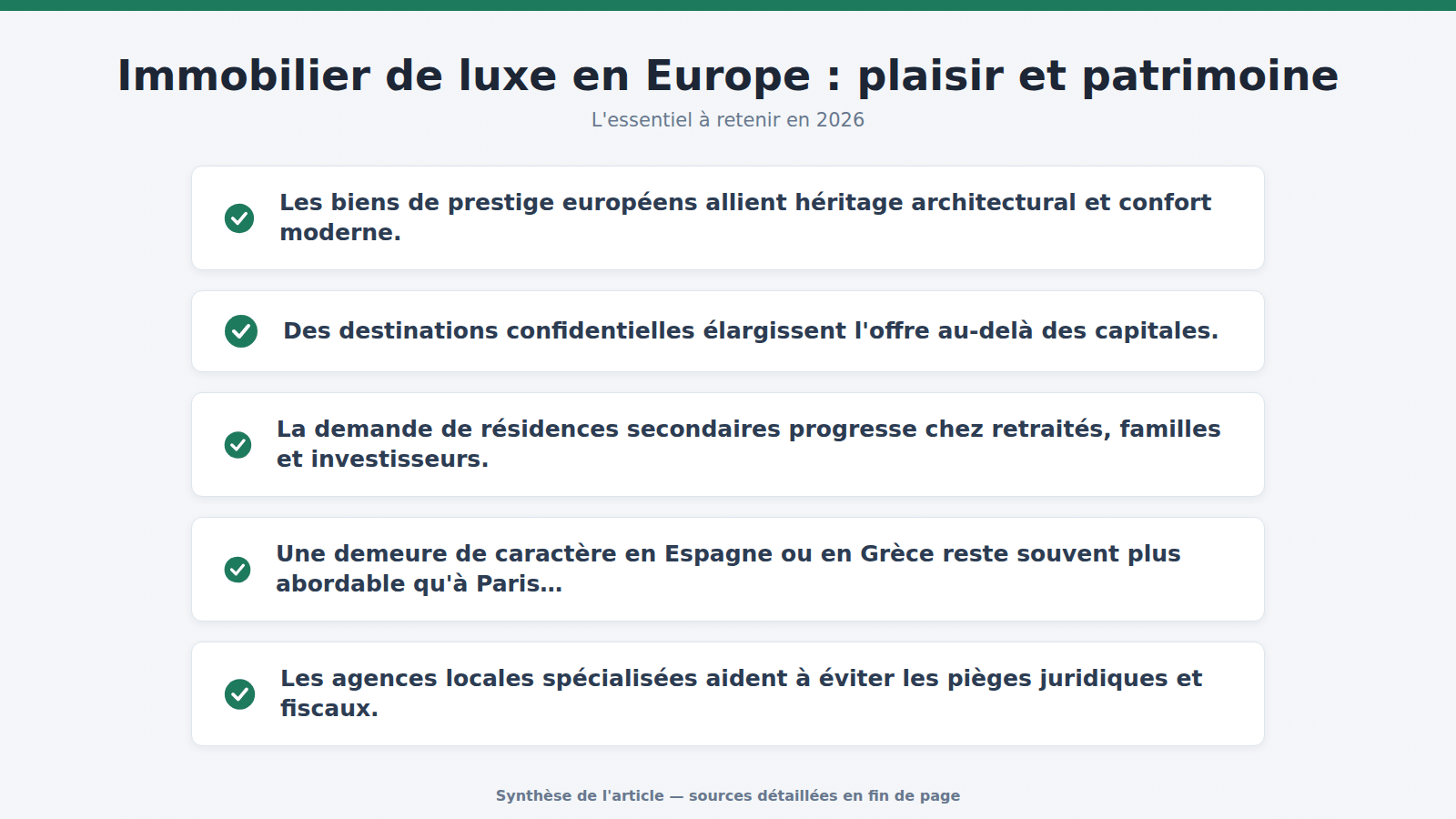 Immobilier de luxe en Europe : plaisir et patrimoine : l'essentiel à retenir (2026)