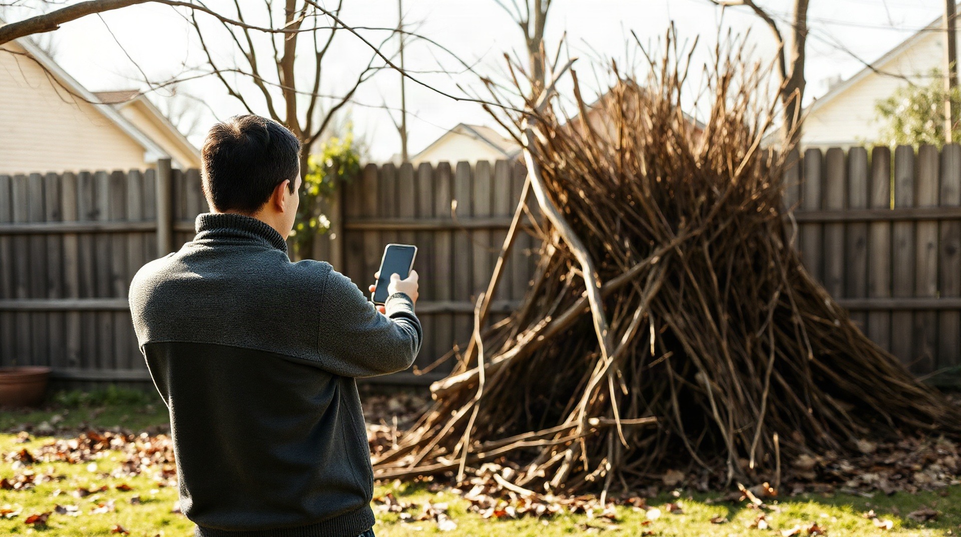 Propriétaire photographiant un dépôt de déchets végétaux