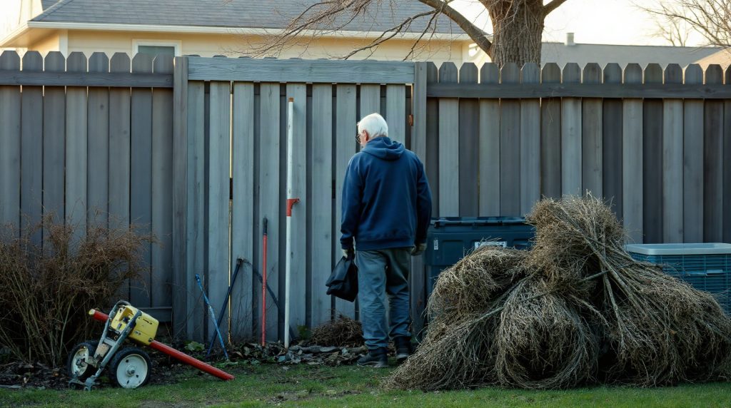 Tas de déchets verts déposés en limite de propriété